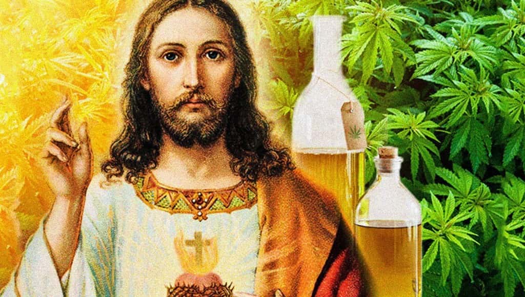 صورة اليسوع بالقرب من زيت القنب الهندي