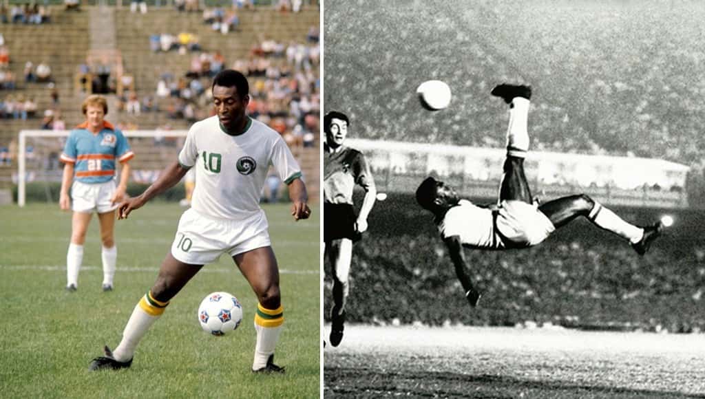 اللاعب البرازيلي بيلي يؤدي الضربة المقصية في كأس العالم