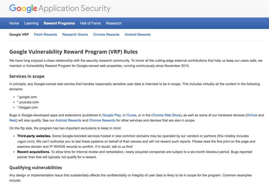 تطبيق جوجل للأمان وبرنامج المكافأة Bug Bounty