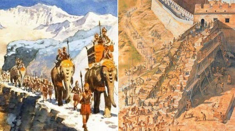 سور الصين العظيم في مراحل إنشائه الأولى والزعيم القرطاجني ”حنبعل“ يقود جيوشه عبر جبال الألب