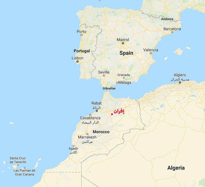 موقع مدينة (إفران) المغربية على الخريطة