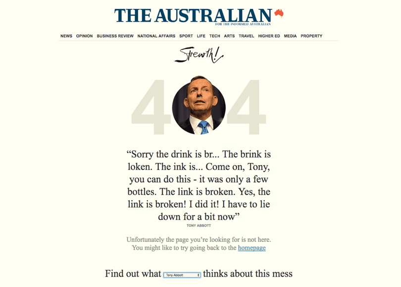 صفحة خطأ 404 لصحيفة The Australian