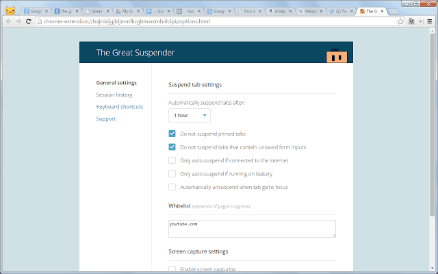 إضافة The Great Suspender، أو ”برنامج تعليق علامات التبويب“