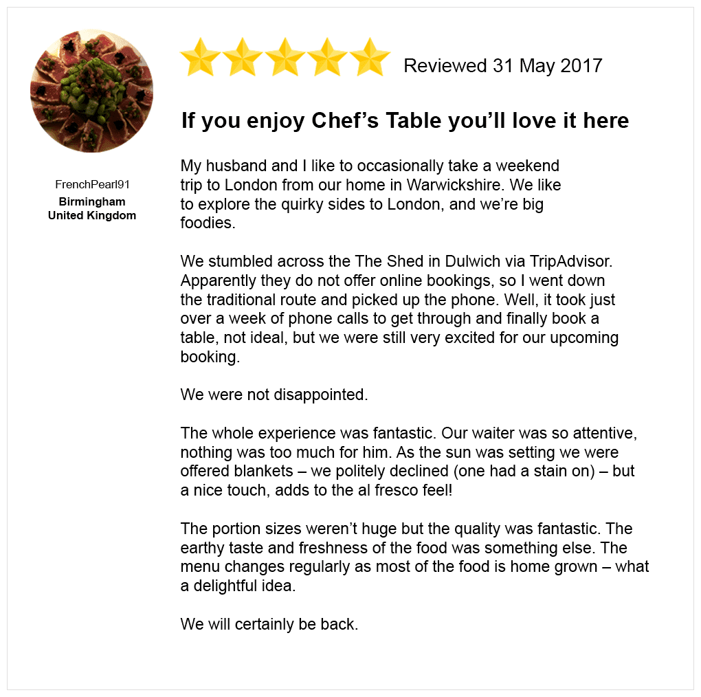 تقييم للمطعم المزيف من موقع Trip Advisor