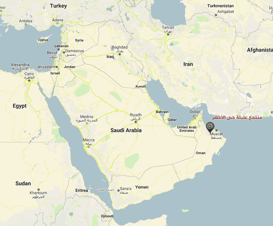 موقع منتجع عليلة الجبل الأخضر على الخريطة.