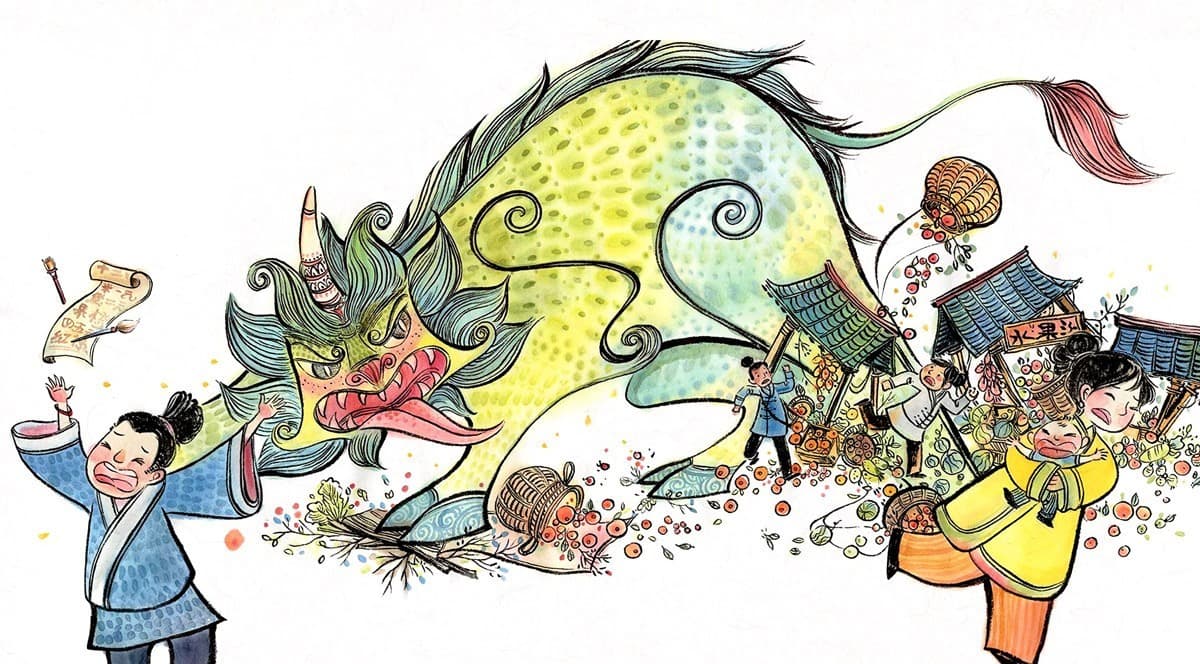 النيان - رسمة لـ Alina Chau من كتاب Lunar New Year 