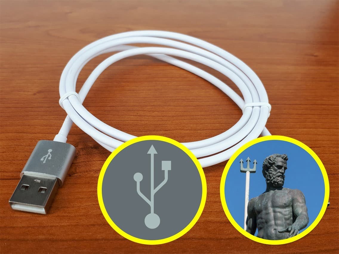 شعار منافذ USB العالمية مشتق من رمح الإله الإغريقي نبتون