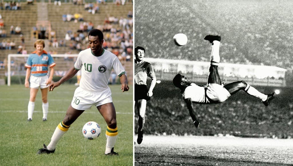 اللاعب البرازيلي بيلي يؤدي الضربة المقصية في كأس العالم
