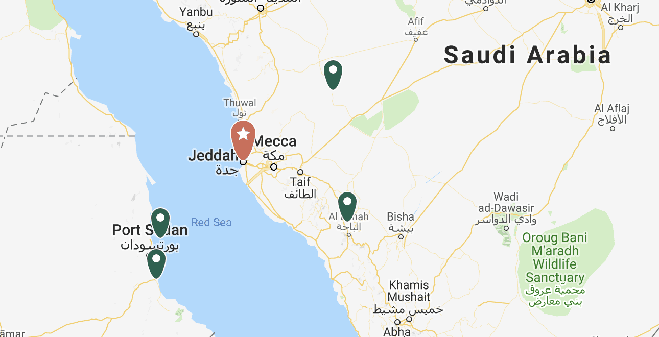 موقع مدينة جدة على الخريطة.