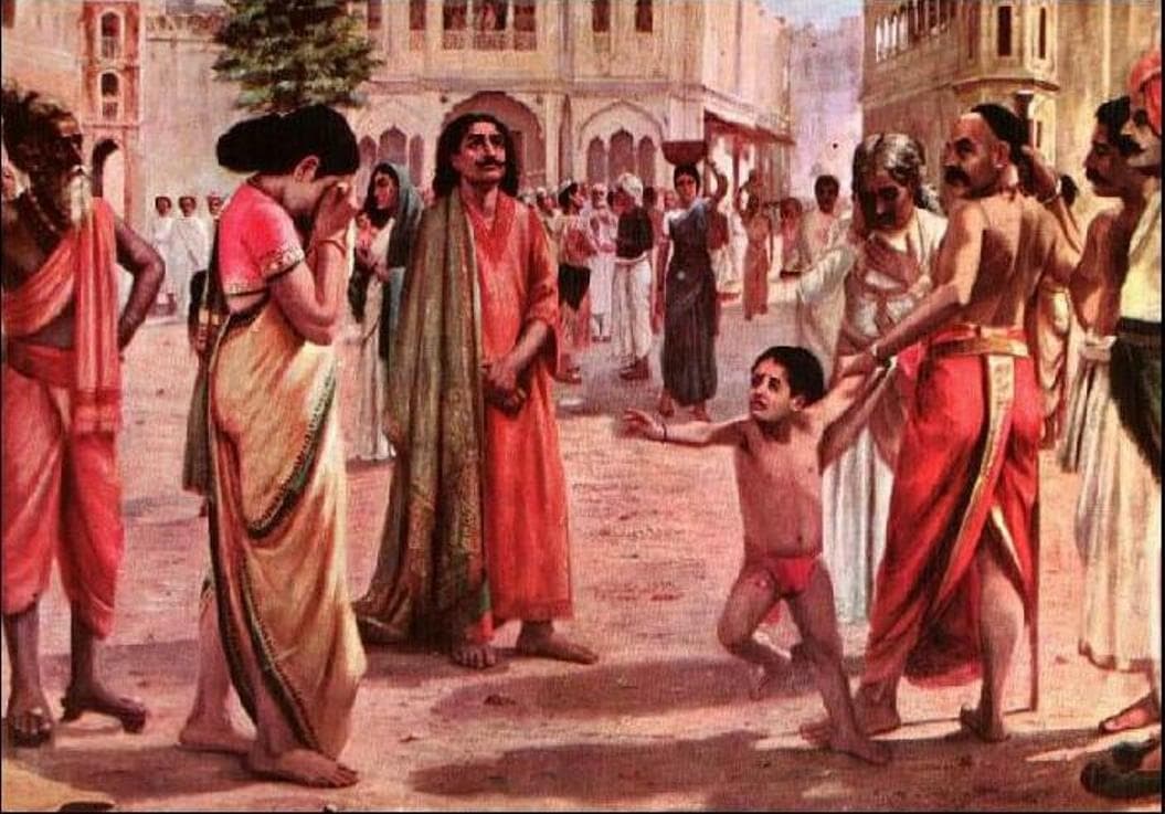 لوحة ”(هاريشاندرا) يستغيث“ من إبداع (راجا رافي فارما).