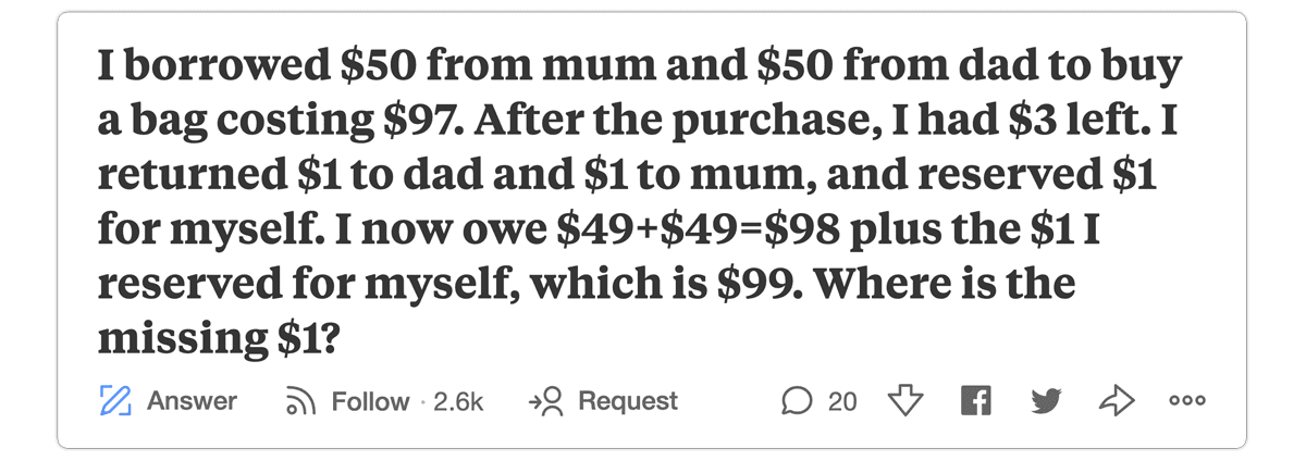 تعتمد هذه المسألة كلياً على التلاعب بالكلام. صورة: Quora