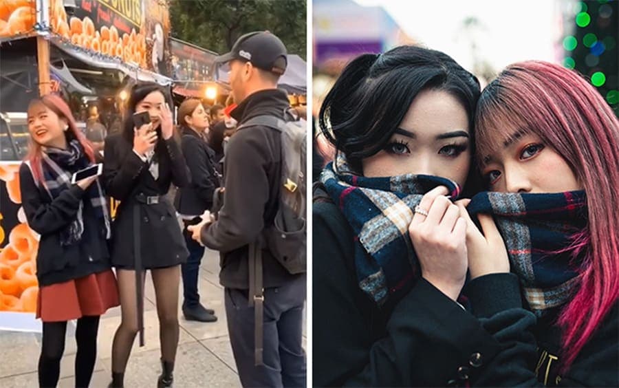 مصور فوتوغرافي يلتقط صورا احترافية للغرباء في الشارع