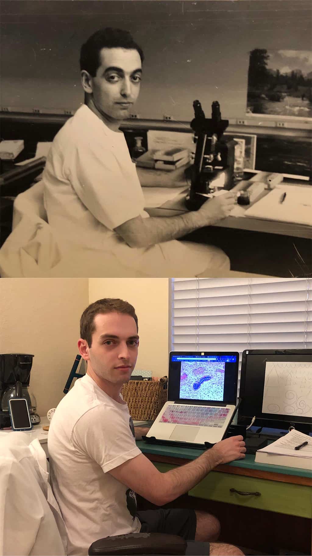 5. أنا وجدي في كلية الطب، يفصل بين هاتين الصورتين 70 عاماً