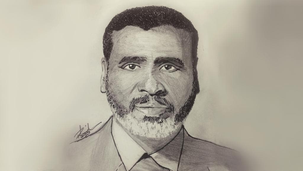 رسمة للشهيد جلال ذياب، المُلقب بمارتن لوثر كينگ البصرة، بقلم روئيل صومو.