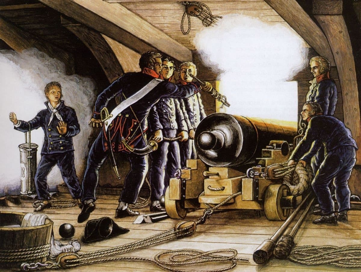 لوحة للرسام Louis-Philippe Crépin من القرن الـ18 تظهر صبي البارود على اليسار