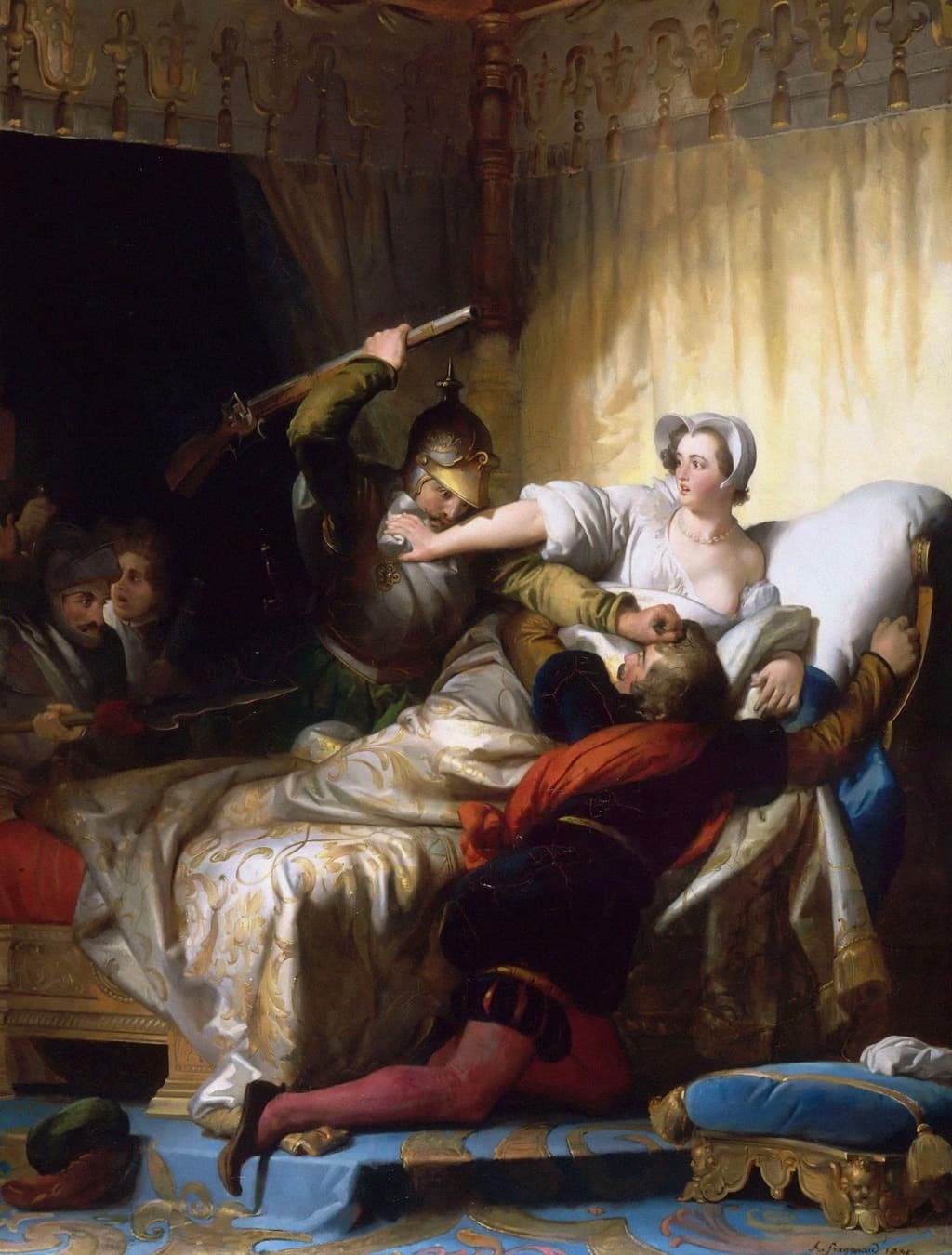 لوحة لـ ألكسند فراغونار عام 1836 بعنوان «مشهد من مذبحة القديس بارتولوميو»، وتظهر مارغرت ملكة فرنسا المستقبلية، محاولة حماية