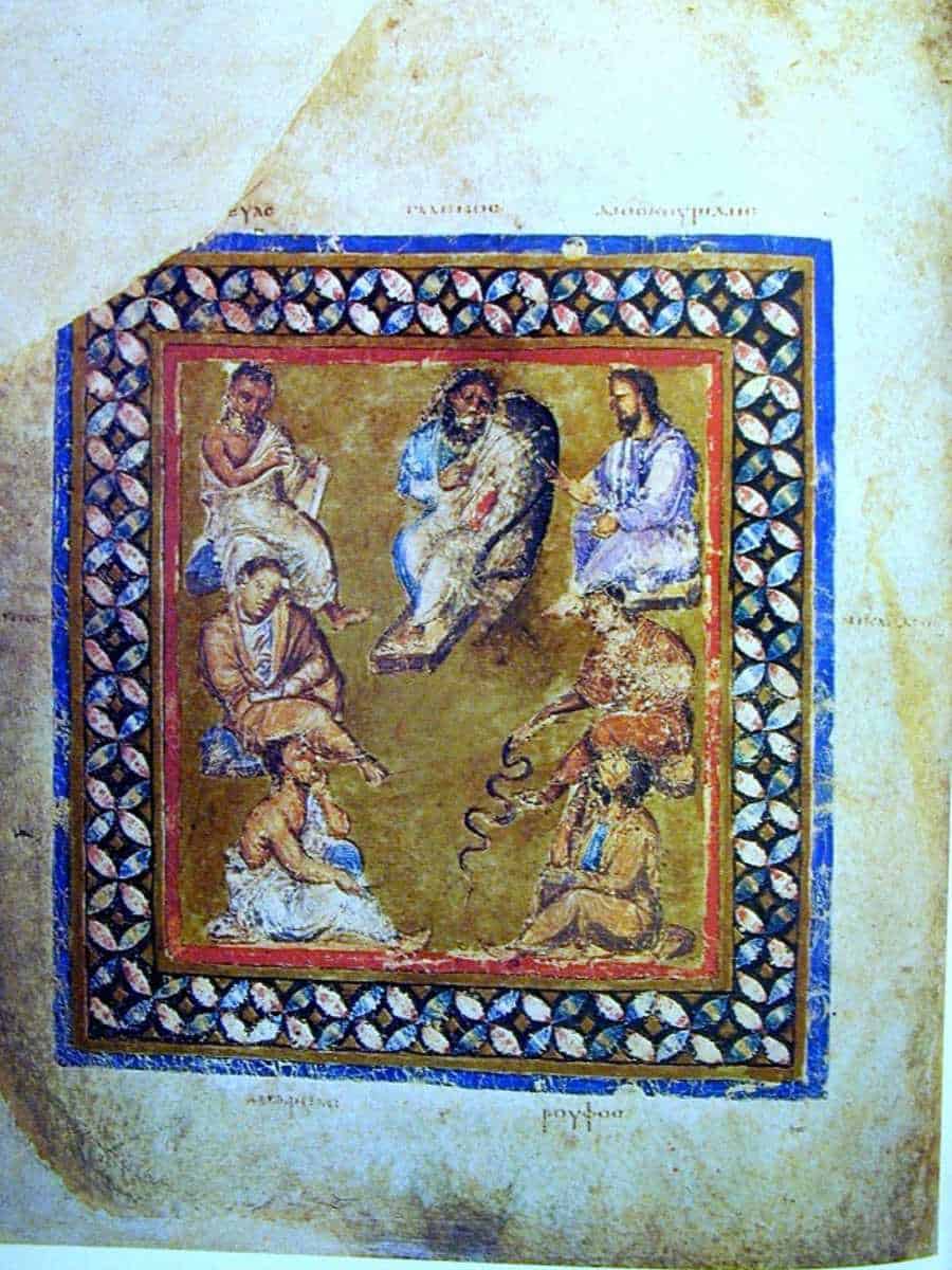 (غالن) واحد من المعالجين في العالم القديم، يجلس بين آخرين.