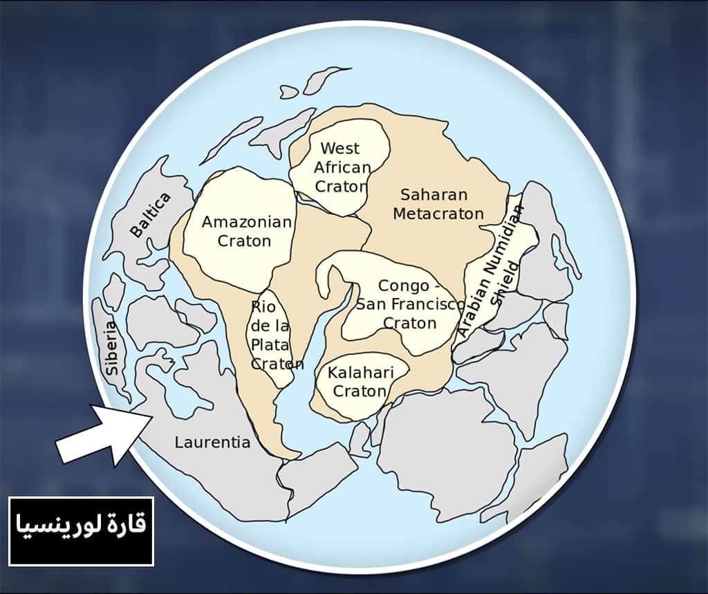 قارة (لورينسيا)، التي تشكل أمريكا الشمالية اليوم.