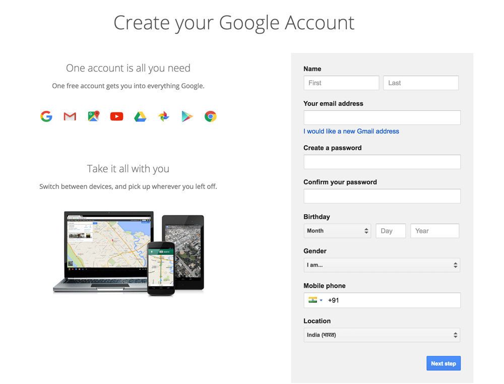 أنشئ حسابًا في غوغل دون خدمة Gmail