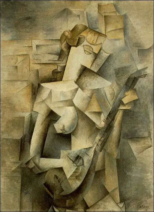 لوحة الطراز التكعيبي للفنان Pablo Picasso عنوانها Girl with a Mandolin