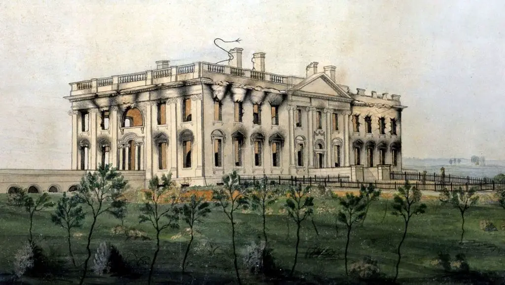 البيت الأبيض كما بدا في أعقاب حريق 24 أغسطس 1814
