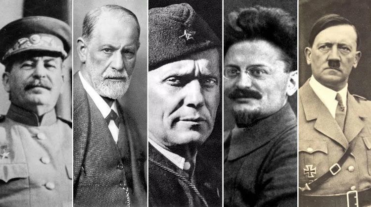 ”أدولف هتلر“، و”ليون تروتسكي“، و”جوزيف تيتو“، و”سيغموند فرويد“، و”جوزيف ستالين“