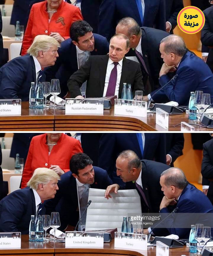 صورة لترامب وبقية قادة العالم وهم ينظرون لفلاديمير بوتين وهو غير مهتم بهم
