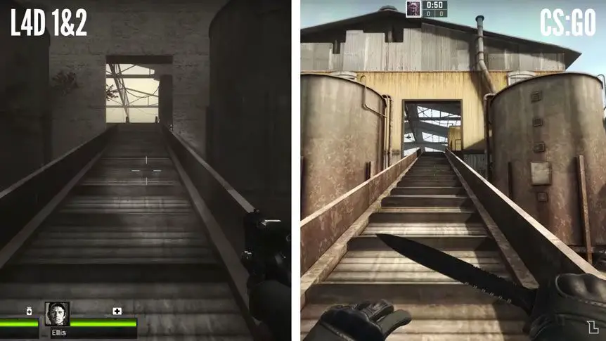 مقارنة لاحدى خرايط لعبتي Counter Strike وLeft 4 Dead