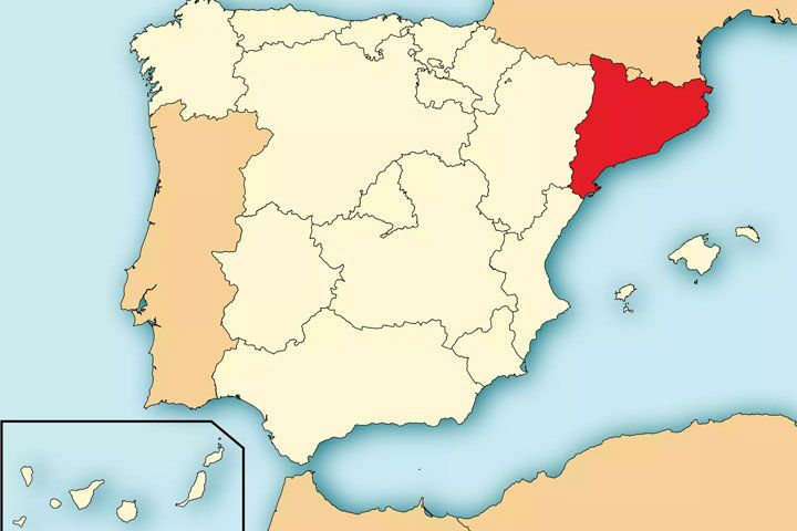 خريطة توضح موقع كتالونيا ضمن إسبانيا