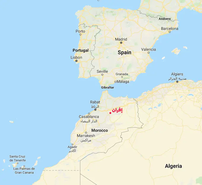 موقع مدينة (إفران) المغربية على الخريطة