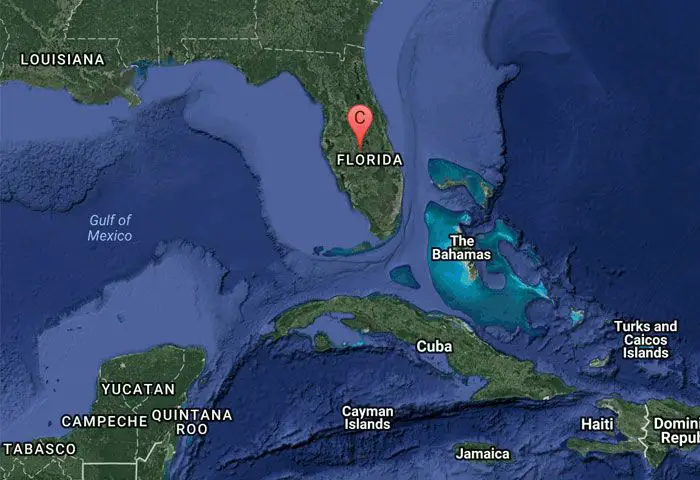 خريطة لكوبا وولاية فلوريدا الأمريكية