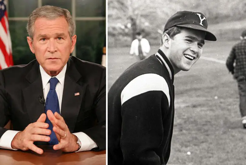 الرئيس الأمريكي الأسبق (جورج بوش الإبن) بزي فريق جامعة (يال) لكرة القاعدة (البيسبول) في كاليفورنيا سنة 1964 -1968