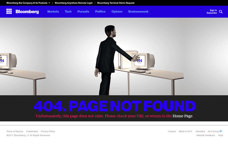 صفحة خطأ 404 لموقع Bloomberg