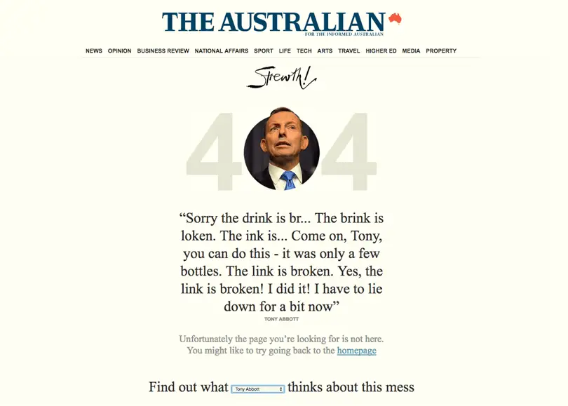 صفحة خطأ 404 لصحيفة The Australian