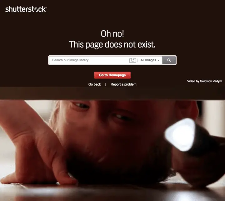 صفحة تقرير الخطأ لموقع الصور الخام الشهير Shutterstock