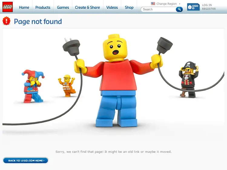 صفحة خطأ 404 لموقع Lego