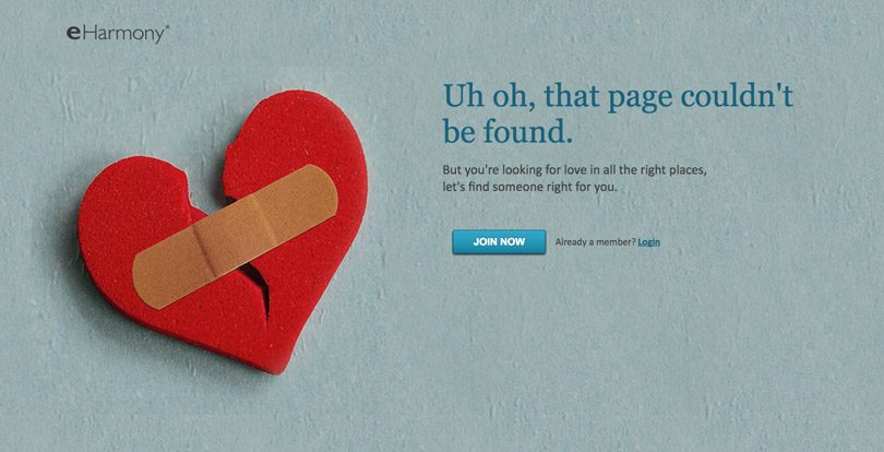 صفحة خطأ 404 لموقع eHarmony
