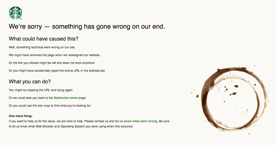 خطأ 404 لموقع Starbucks