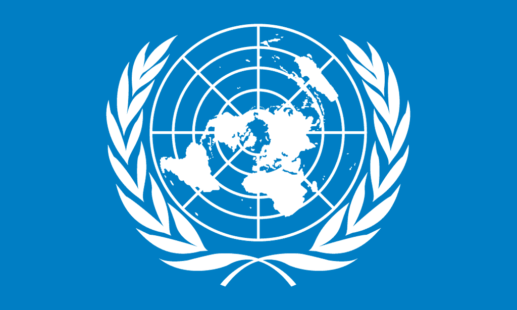 خريطة العالم في شعار الأمم المتحدة