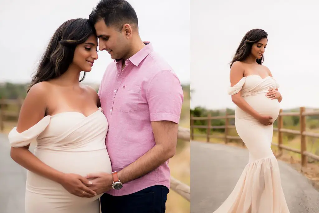 رجل وامرأة حامل يتموضعان لالتقاط صورة