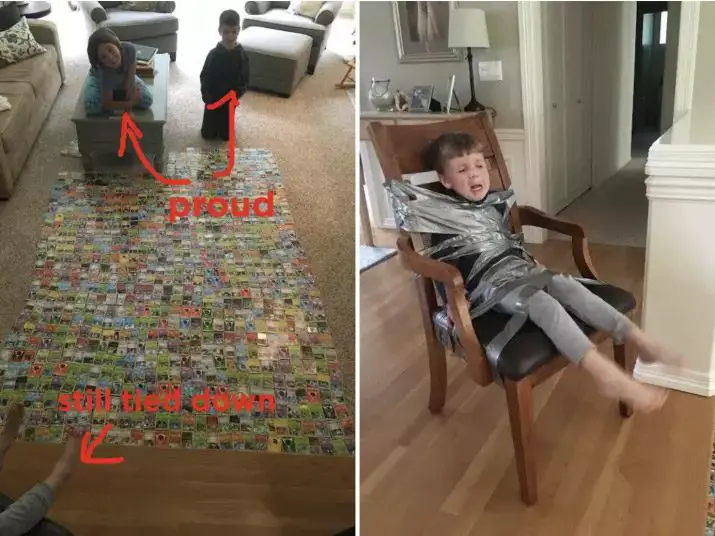 طفل قيده أشقاؤه إلى كرسي