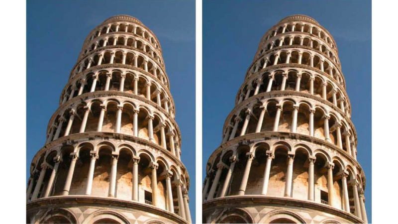 نفس الصورتان لبرج (بيزا) المائل موضوعتان جنبا إلى جنب