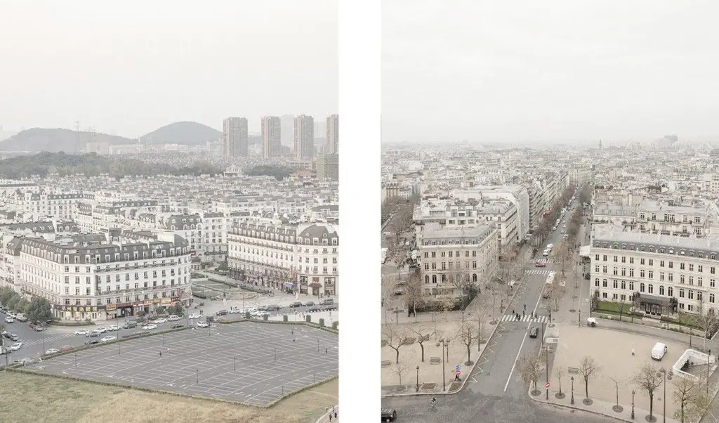 التشابه الكبير بين مدينة (باريس) على اليمين، ومدينة (تياندوشينغ) على اليسار.