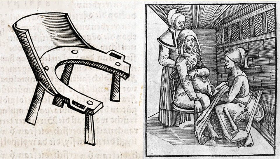 كانت مقاعد أو كراسي التوليد شائعة جداً في القرن الرابع عشر، حيث لم يتم إدخال طريقة الولادة في وضعية الاستلقاء إلا بعد مرور مئات السنوات عن ظهور هذه المقاعد.