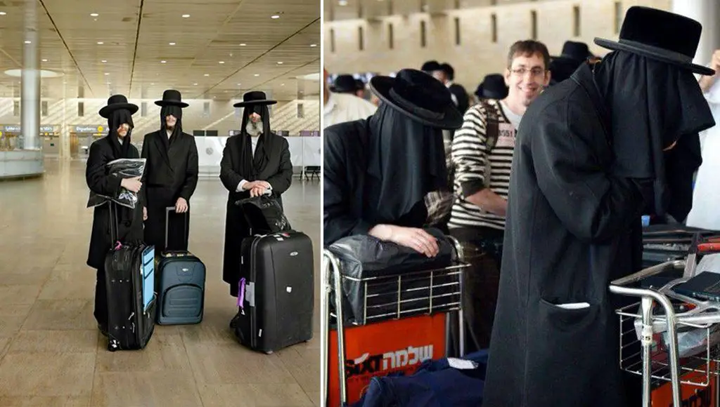 يهود حسيديون يرتدي عصابات على أعينهم في المطارات