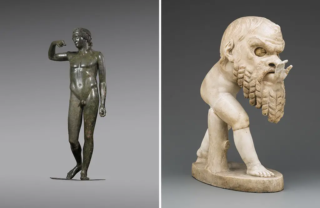 تمثالا (الساتير) والإله (ديونيسوس) الموجودان في متحف الفن مدينة شيكاغو