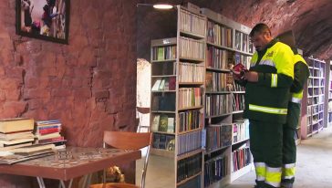 عمال نظافة يطالعون في مكتبة عمومية أنشؤوها هم أنفسهم من خلال الكتب التي كانوا يعثرون عليها في المكبات