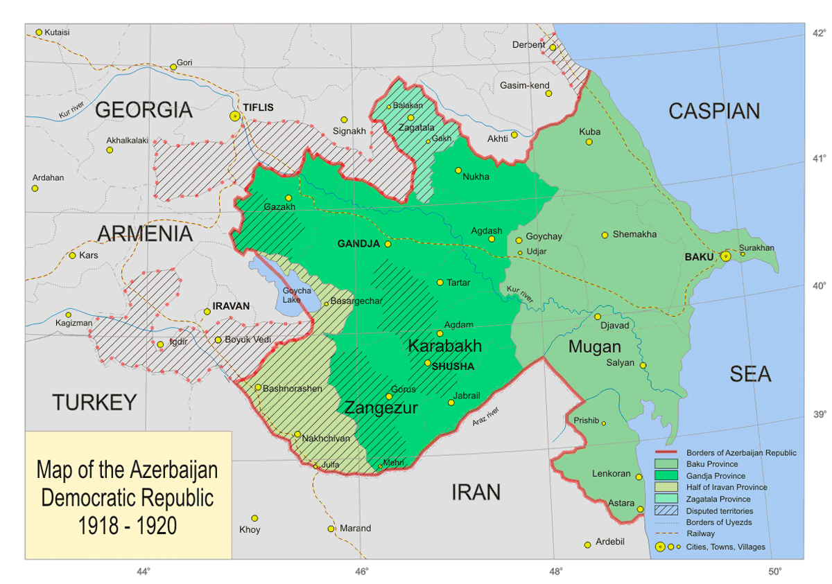 خريطة جمهورية أذربيجان الديمقراطية الأولى 1918-1920 