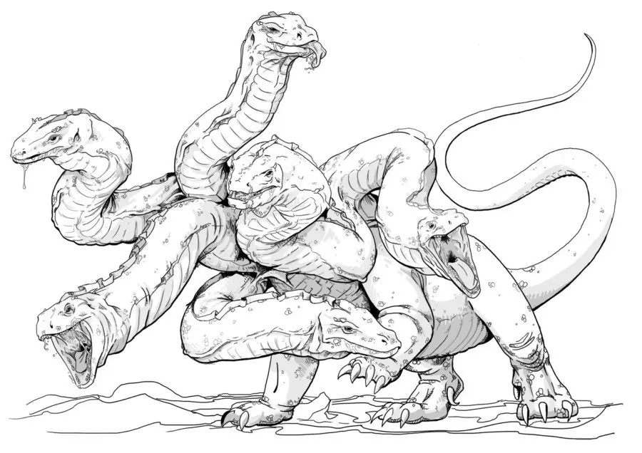 رسم للعدار ذو التسعة رؤوس للعبة Dungeon and Dragons
