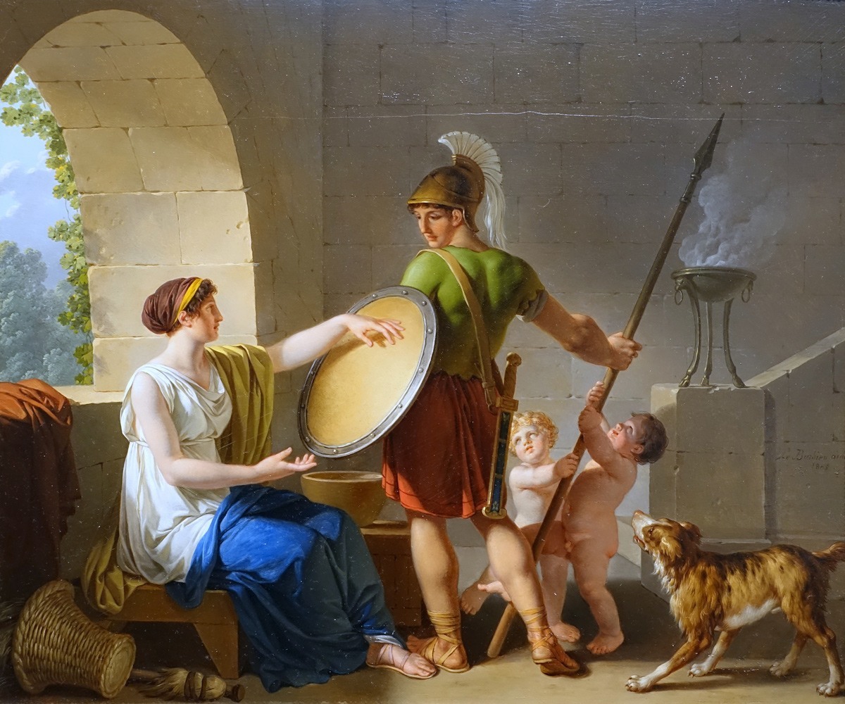 أم إسبرطية تقدم لابنها أول درع له